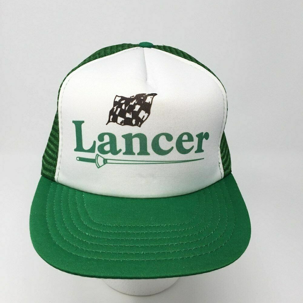 VTG Mitsubishi Lancer Racing Snapback Trucker Hat Car Logo Advertisement 80s